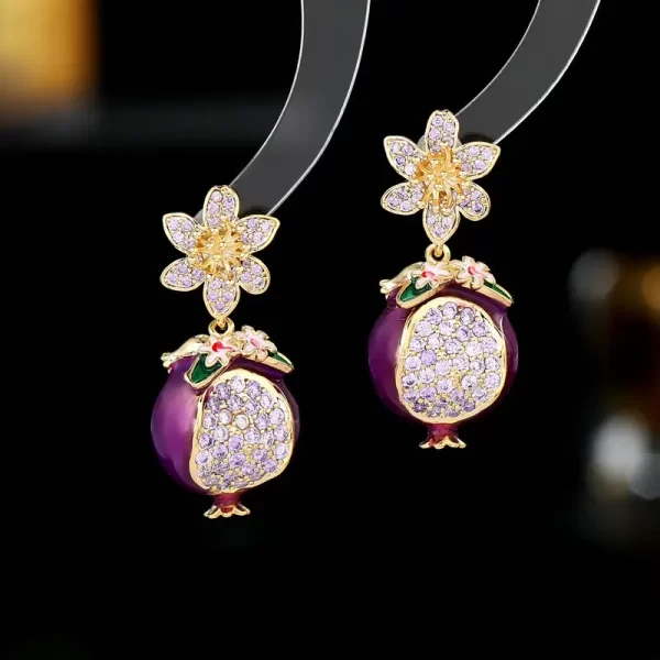 Pomegranate Fruit Earrings – Light Luxury Style with Zircon & Enamel Detail 6