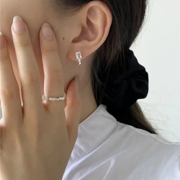 PONYKISS S925 Sterling Silver Needle Zircon Square Huggies Earrings for Women Classic Fashion Jewelry Minimalist Accessories 2