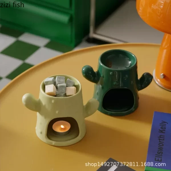Cactus Ceramic Aromatherapy Stove Essential Oil Heating Furnace Wax Melting Furnace Incense Ornaments Household Incense Burners 3