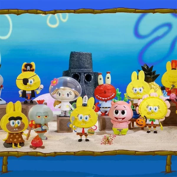 POP MART Labubu Sponge Bob blind box Square Paints The Monsters Collectible Cute Action Kawaii Animal Figures Desktop Ornament 5