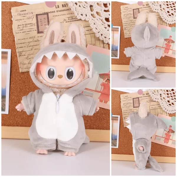 13CM Plush Doll Clothes for Labubu Doll's Clothes 6-Piece Set Dinosaur Animal Suit with Hat Outfit Accessories Dolls Clothing 5