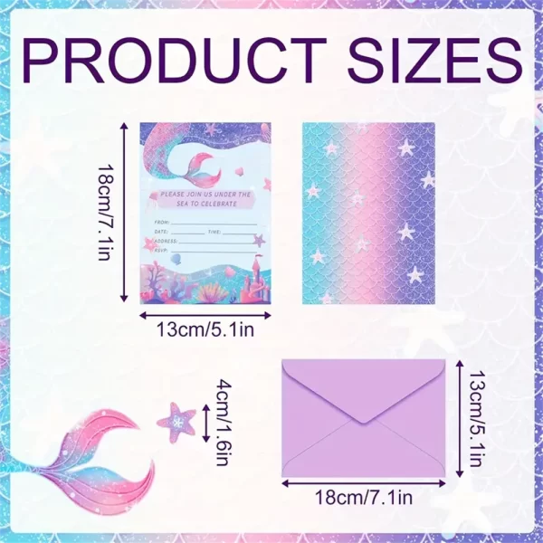 Mermaid Thank You Cards include 3 cords & 3 Envelopes & 1 Stickers For Children's birthday party, Children's gifts 3
