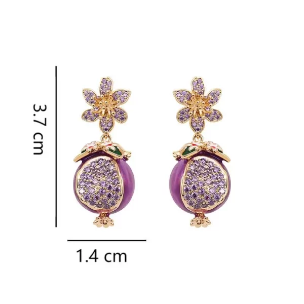 Pomegranate Fruit Earrings – Light Luxury Style with Zircon & Enamel Detail 3