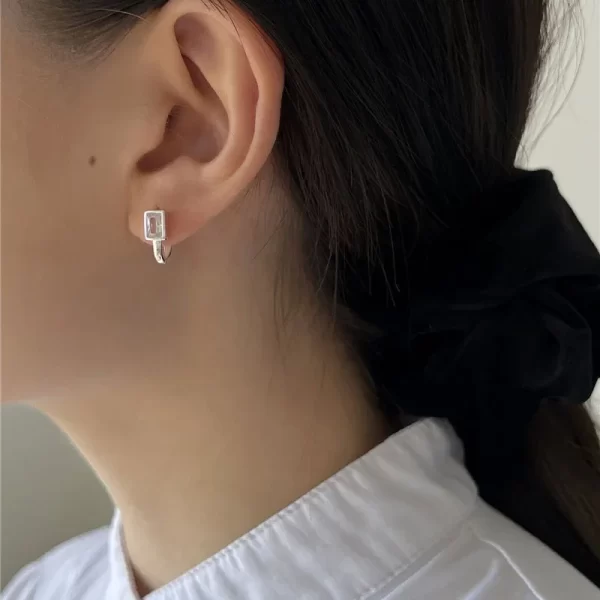 PONYKISS S925 Sterling Silver Needle Zircon Square Huggies Earrings for Women Classic Fashion Jewelry Minimalist Accessories 5