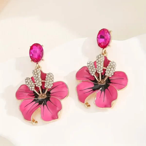 Boho Colorful Flower Rhinestone Drop Earrings – Festive Statement Jewelry 3