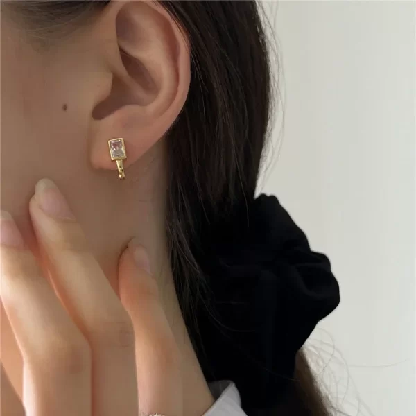 PONYKISS S925 Sterling Silver Needle Zircon Square Huggies Earrings for Women Classic Fashion Jewelry Minimalist Accessories 3
