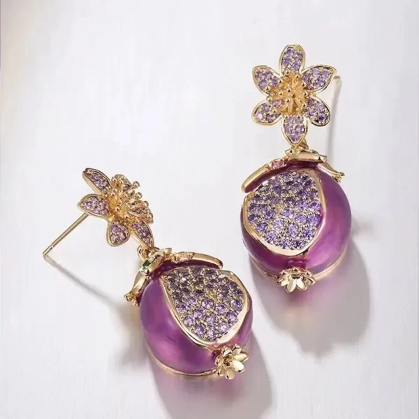 Pomegranate Fruit Earrings – Light Luxury Style with Zircon & Enamel Detail 4