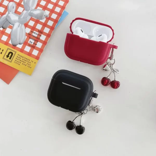 Silicone Case for Airpods 4 3 Pro 2 1 Protect Sleeve with 3D Cherry Pendant Wireless Earphone Cases for Apple Airpods Pro2 Cover 4