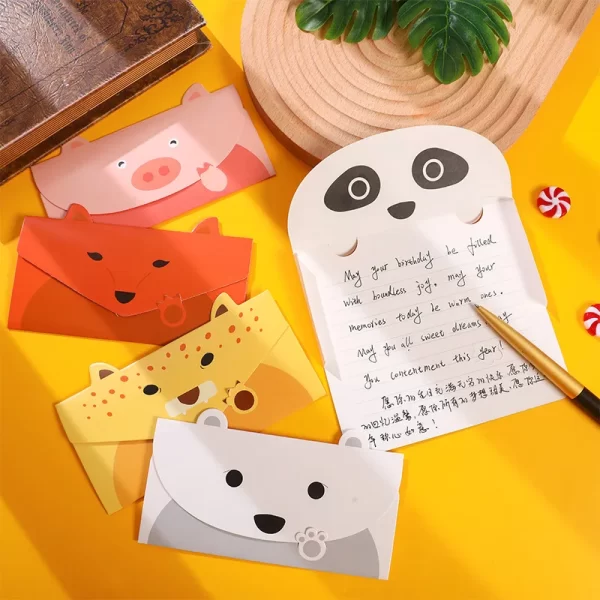 10pcs Random Color Cartoon Animal Envelope Message Thank Card Baby Birthday Party Invitation Greeting Holiday Universal Sheet 3