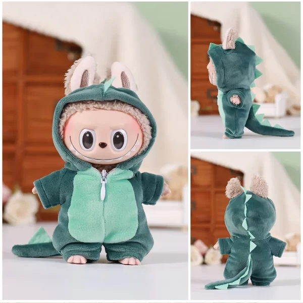 13CM Plush Doll Clothes for Labubu Doll's Clothes 6-Piece Set Dinosaur Animal Suit with Hat Outfit Accessories Dolls Clothing 2