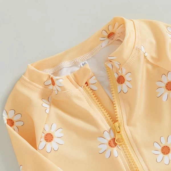 Baby Girl Long Sleeve Swimsuit with Hat – Floral Zippered One-Piece Swimwear for Summer 2