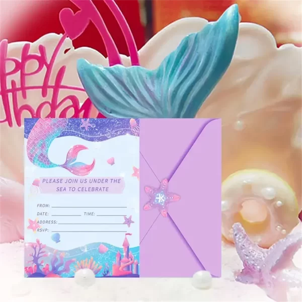Mermaid Thank You Cards include 3 cords & 3 Envelopes & 1 Stickers For Children's birthday party, Children's gifts 1