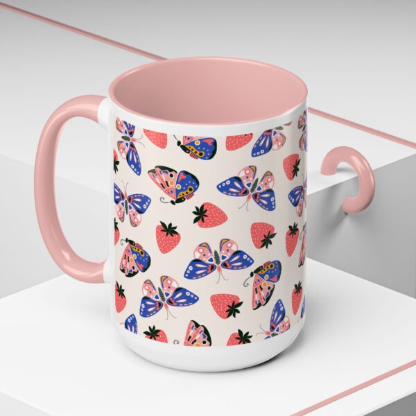 Butterfly & Strawberry Accent Coffee Mug - Colorful Gift, Decorative Drinkware